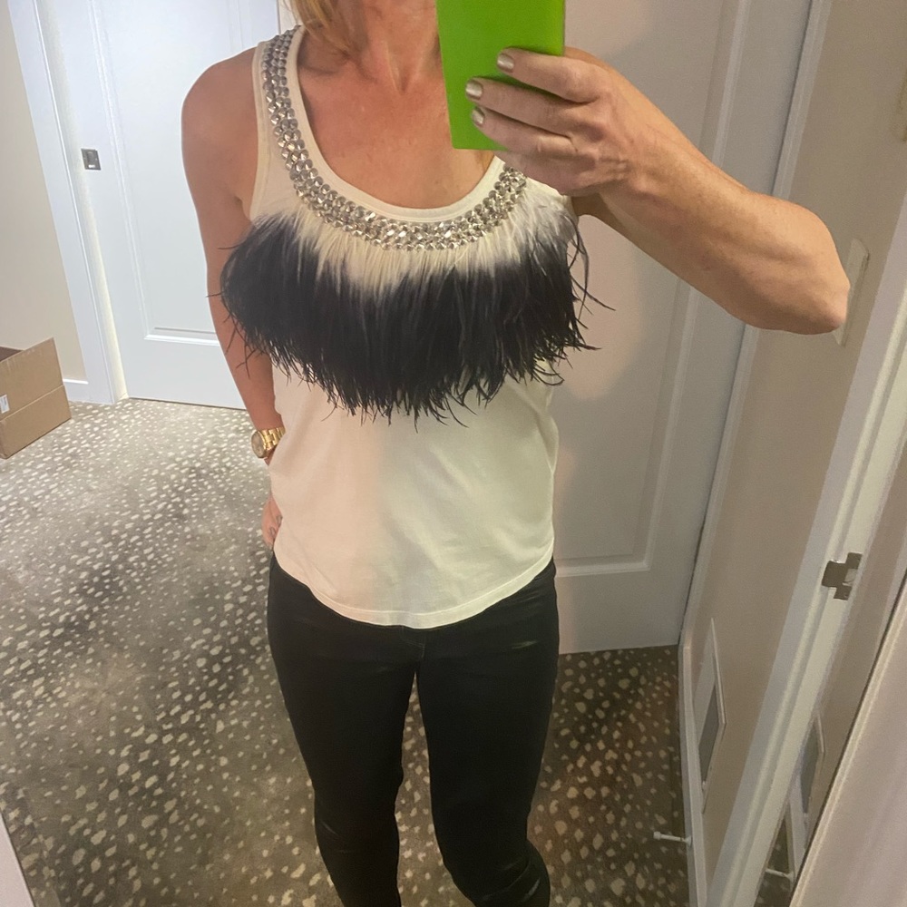 💫💥🎉 RARE Givenchy ostrich feather silver stud cotton tank S - Picture 4 of 11